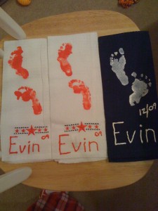 Evin's footprint dish towels